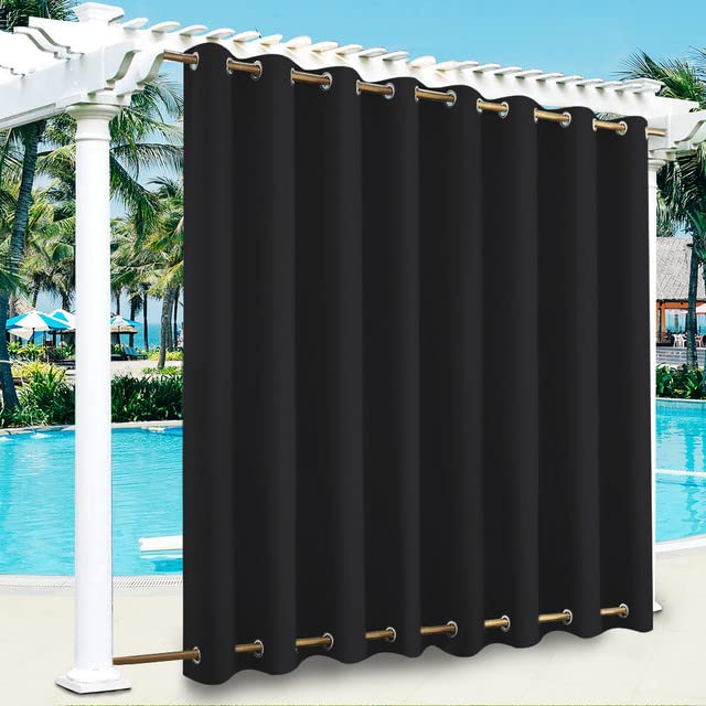 LiveGo Outdoor Curtains Waterproof with Grommet (Top and Bottom), 1 Panels Privacy & UV Protection Windproof Curtain for Porch, Pergola, Garden, Backyard (1 Panel,100"*84",Black)