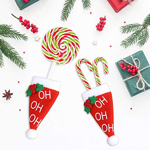 HANSGO Mini Santa Hat Cup Bottles Cover, 24PCS Silverware Holders Mini Holly and Berry Christmas Hats with HOHOHO for Xmas Party Table Decor, Kitchen Decor