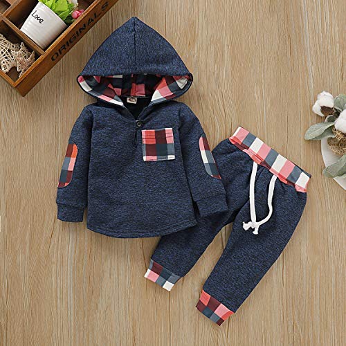 Kids Toddler Infant Baby Boys Girls Fall Outfit Plaid Pocket Hoodie Sweatshirt Jackets Shirt+Pants Winter Clothes Set