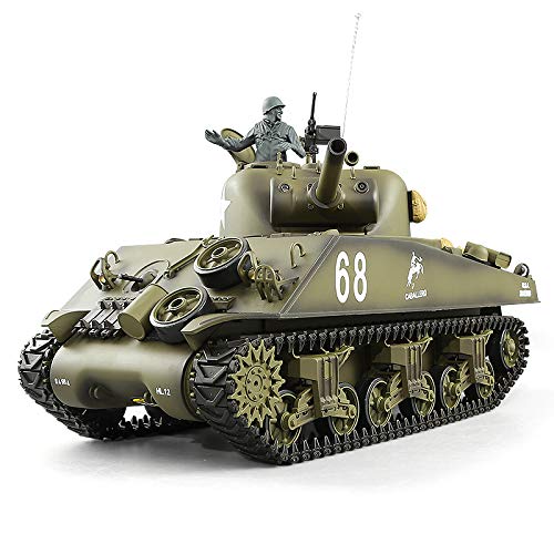 Heng Long RC Tank Pro Edition TK6.0 Remote Control 1/16 Scale US M4A3 Sherman RC Main Battle Tank with Metal Gearbox Tracks, 2.4Ghz Airsoft RC Tank
