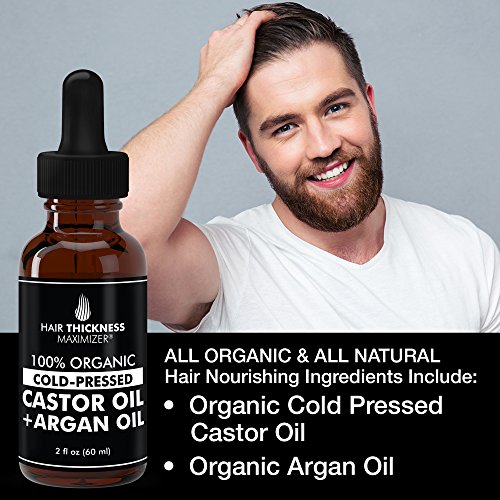 100% Organic Cold Press Castor Oil + Argan Oil by Hair Thickness Maximizer. Great For Thickening Hair, Eyelashes, Eyebrows. Best 2-in-1 Treatment for Hair Loss, Thinning Hair For Men and Women