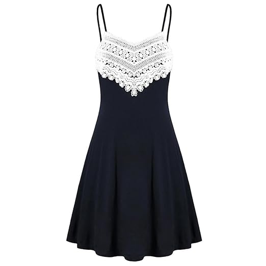 Solike Sommerkleid Damen Schlank V-Ausschnitt Spaghettiträger A-Linie Spitze Kleider Frauen Hemdkleid Freizeitkleid Mini