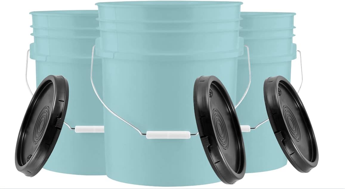 House Naturals Aqua 5 gal Food Grade Plastic Bucket Pail Container with Lid ( Pack of 3) Made in USA