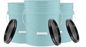 House Naturals Aqua 5 gal Food Grade Plastic Bucket Pail Container with Lid ( Pack of 3) Made in USA