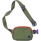 Rubina Anywhere Belt Bag | Crossbody Bag for Women | Unisex Hip Waist Pack for Hiking, Workout, Running, Traveling, Festivals | Chest Bag | Adjustable Strap | Evergreen (Olive/Orange), Small