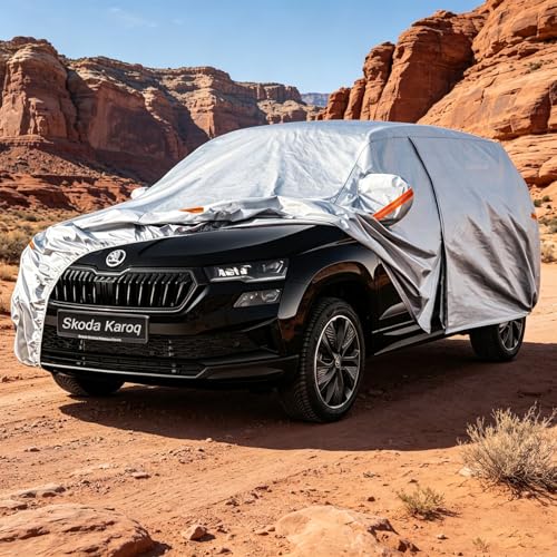 Kayme Waterproof Breathable Cover for Skoda Karoq (2017-2025) 6 Layers Full Car Cover Rain Sun Dust Scratch Protection with Reflective Strips