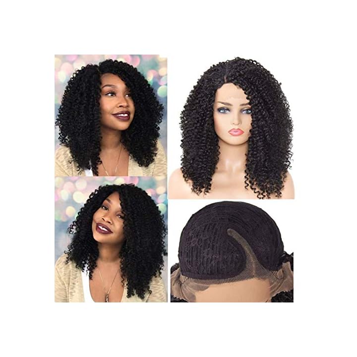 KLAIYI Curly Synthetic Lace Front Wig For Women, Afro Kinky Curls L