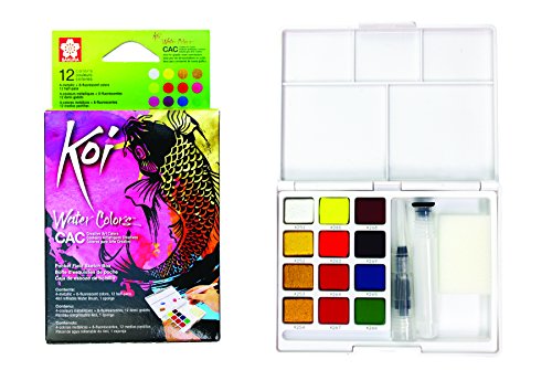 Sakura XNCW-12MH Koi Watercolor CAC Box 12 Color Field Sketch Set, Assorted Fluorescent & Metallics