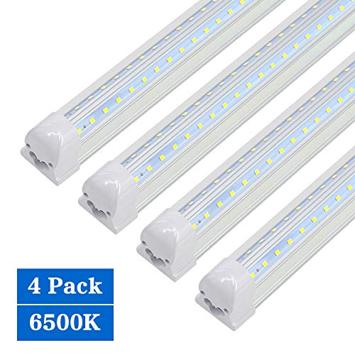 T8 Integrated Single Fixture, V Shape, 2FT LED Tube Light, Utility Shop Light Fixture, 6500K, Linkable, 14W, 1680LM, Plug in, Under Cabinet Counter LED Lighting for Closet, Kitchen, Shelf, 4-Pack