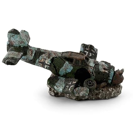 Neckip Aquariumdeko Flugzeug-Wrack aus Kunstharz, Landschafts-Höhle für Aquarium und Aquarium