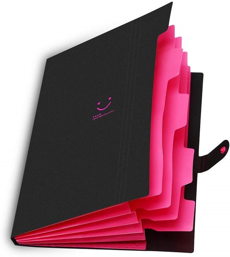 File Folder, A4 Document Expandable Folder, 5 Pockets, with Snap Button, Office & School & Home