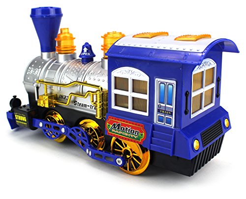 Blue Steam Train Locomotive Engine Car Bubble Blowing Bump & Go Battery Operated Toy Train w/ Lights & Sounds (Blue) - Thumbnail 3