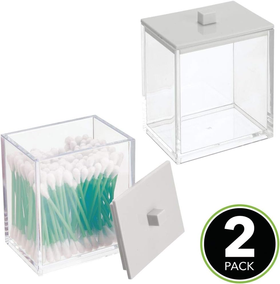 Mdesign Modern Square Bathroom Vanity Countertop Storage Organizer Canister Jar For Cotton Swabs 2 Pack Rounds Bath Salts Pink Balls Makeup Sponges Laundry Storage Organisation Home Kitchen Cate Org