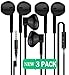 Certified iTech Gadgets Headphones [3 Pack] Earphones with Microphone Premium Earbuds Stereo and Noise Isolating Headset for Apple iPhone iPod iPad Samsung Galaxy LG HTC Other 3.5MM Devices (Black)
