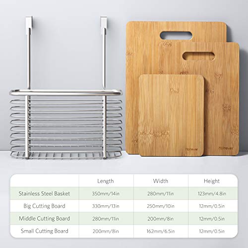 Cutting Board, Homever 3-Piece Bamboo Cutting Board Set PLUS Hanging Basket - Anti-bacterial Organic Chopping Boards with A Stainless Steel Storage Wire Basket Holder