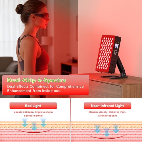 STASUN Dual-Chip Red Light Therapy,70 LEDs Infrared Lamp Panel,350W 660 & 850nm Near Infrared Device with Remote Control for Face, Body,Skin,Sleep