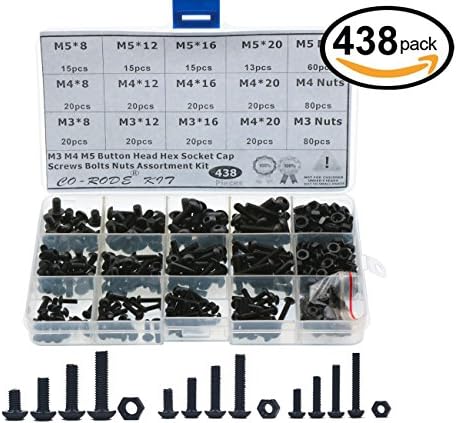 Allen Bolt, CO RODE M3 M4 M5 Hex Socket Button Head Cap Bolts Screws Assortment Kit, Black Oxide Finish, 438-Pack