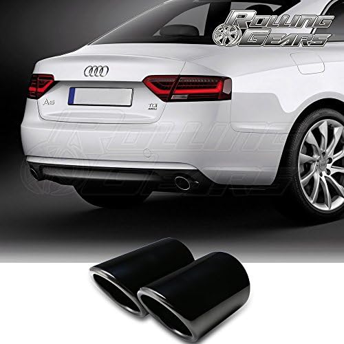 Rolling Gears A5 Exhaust Tips For A5 Bilateral Single Exhaust Type 2009-13, 3-Year Rust Protection, Gloss Black x 2 Piece