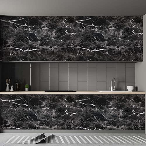Black Marble Paper Granite Wallpaper 11.8" X 78.7" Countertop Peel and