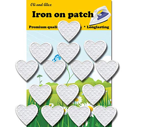 Iron On Patches - White Heart Patch 15 pcs Iron On Patch Embroidered Applique1.29 x 1.22 inches (3.2 x 3.1 cm) A-184