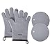 Aibrisk Silicone Oven Mitts and Pot Holders,4PCS Thicken Heat Resistant Flexible Non-Slip Surface Cooking Gloves and Potholders Trivet Mats for Safe Oven BBQ Kitchen Counter Hot Dishes or Pans（Gray）