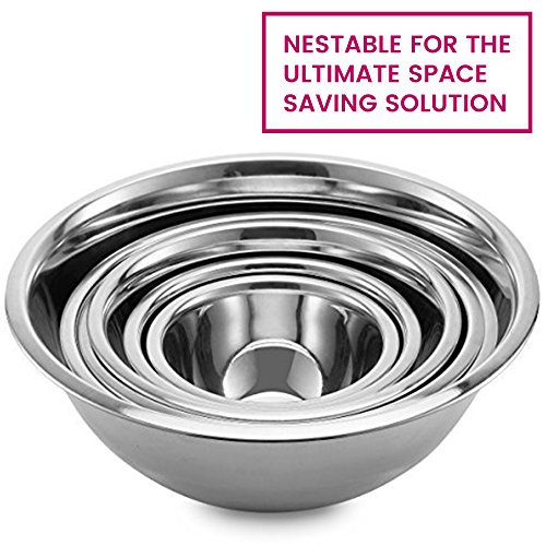 FineDine Stainless Steel Mixing Bowls Set for Kitchen, Dishwasher Safe