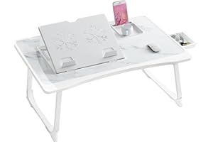Laptop Desk for Bed, Adjustable Laptop Stand with 6 Different Angles, Portable Lap Tray Table with Storage Drawer and Cup Hol