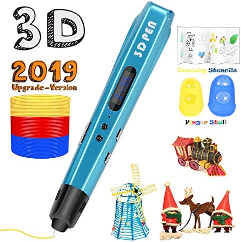3D Printing Pen for Kids,Uvital 3D Drawing Doodle Printer Pen 【2019 Upgrade Version】Non-Clogging Bonus PLA Filaments Stencil eBook Best Gift for Children Adults Arts Crafts DIY Doodling(Blue)