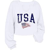 Koimcuiy Women's Long Sleeve Cropped St. Patrick's Day Sweatshirts Cute Shamrock Clover V Neck Shirts Graphic Tops