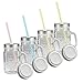 Tosnail 15 Oz. Mason Jar Mugs with Handle, Tin Lid and Plastic Straws - Old Fashion Drinking Glasses - Pack of 4
