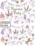 Klmars Unicorn Temporary Tattoos for Kids Birthday Party（16 Sheets-Watercolors with Sparkle Gold Glitter,Perfect for Girls Unicorn Party Favors Supplies