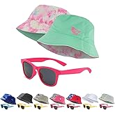 Kids Bucket Hat for Girls & Boys, Packable Fun & Cool Reversible Beach Sun Teen Toddler Bucket Hat with Sunglasses 3-14Y
