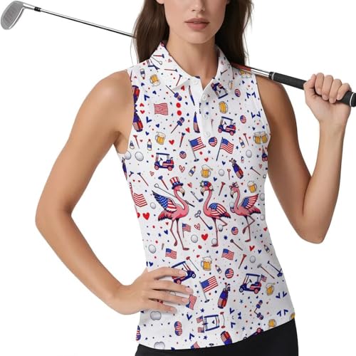 Flamingoes American Flag Women Sleeveless Golf Shirts Funny Ladies Polo Shirt Tennis Athletic Tank Top for Women Large at Amazon