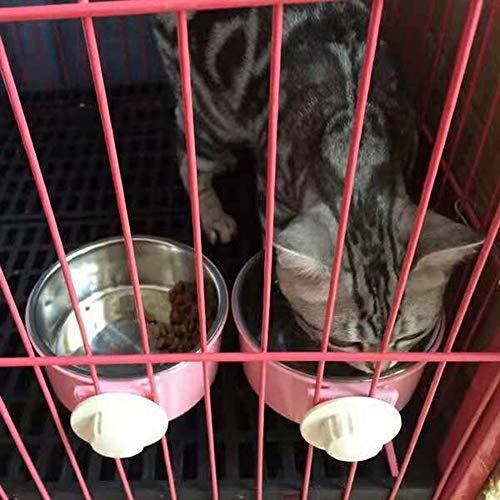 Dog Bowl Feeder Pet Puppy Food Water Bowl, 2-in-1 Plastic Bowl & Stainless Steel Bowl, Removable Hanging Cat Rabbit Bird Food Basin Dish Perfect for Crates & Cages, Pink - Thumbnail 6