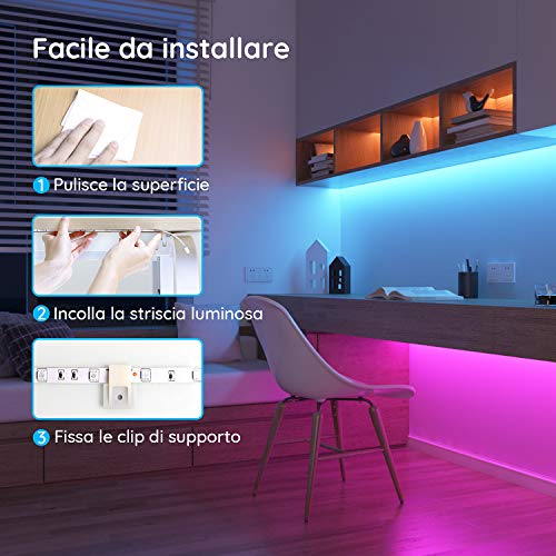 Govee Striscia LED, 5m RGB con 44 Tasti Telecomando IR, 20 Colori 6 Modalità, Luci Colorate per Decorazioni, Cucina, Bar, Festa, 12V, 1.5A