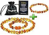 Baltic Amber Teething Necklace + Bracelet (Unisex) - Anti Flammatory, Drooling & Teething Pain Reduce Properties - Certificated Natural Baltic Amber with the Highest Quality.
