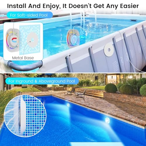 LyLmLe 20W Wireless LED Lighting, 12V Submersible Pool Lights with APP Control, Dimmable, IP68, Waterproof, Magnetic Lamp with 8M Cable for Above Ground Pool