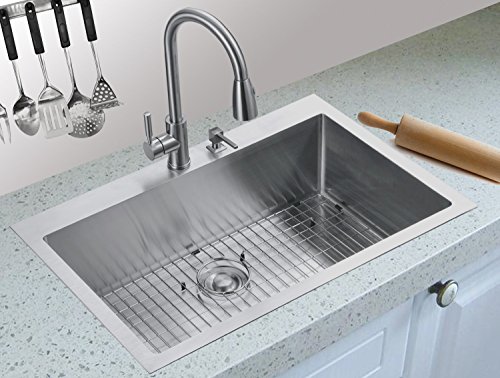 MOWA HTS3322 Pro Series R10 Tight Radius Handmade 33" 16 Gauge Stainless Steel Topmount Drop-in Single Bowl Modern Kitchen Sink