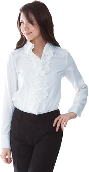 Amazon アッドルージュ シャツ ブラウス レディース 長袖 立ち襟 フリル スーツ インナー P5901 シャツ ブラウス 通販