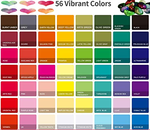 AOOK HIMI MIYA Gouache Paint Set, 56 Colors x 30ml Unique Jelly Cup Design in a Carrying Case Perfect for Artists, Students, Gouache Opaque Watercolor Painting（Comes with red dot drawing plate）