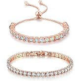 CiNily Adjustable Silver Plated Opal Tennis Bracelet for Women Girls - Fashion Jewelry Gift | Opal Bracelets in Sterling Silver,Rose Gold and Yellow Gold Plating