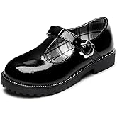 HOMEHOT Girls Mary Jane Dress Shoes with Metal Buckle Strap, Plaid Lining School Party Shoes