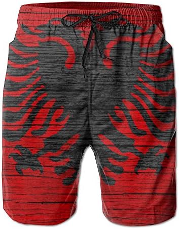 Wooden Texture Albanian FlagHandsome Fashion Summer Cool Shorts Swimming Trunks Beachwear Beach Shorts