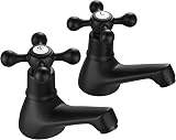 Wasserrhythm Victorian Basin Pillar Taps Pair Black Mono Cross Lever