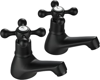 Wasserrhythm Victorian Basin Pillar Taps Pair Black Mono Cross Lever