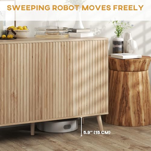 HOMCOM 47" Sideboard Buffet Cabinet with Storage, Modern Fluted Coffee Bar Cabinet with Adjustable Shelves and Wood Legs, Kitchen Credenza, Oak