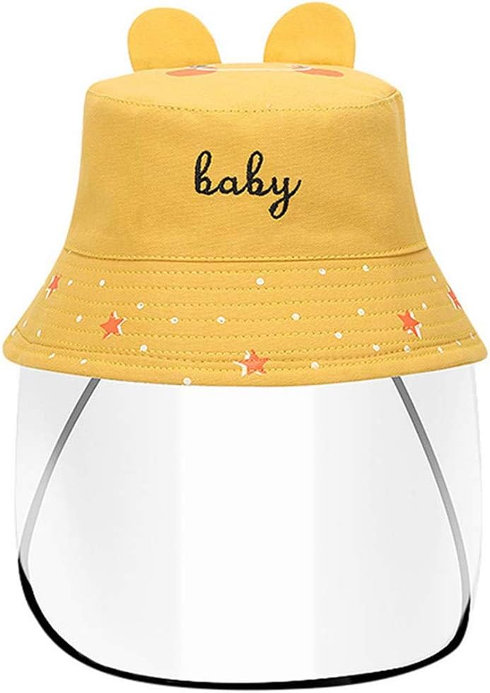 Baby Girls Solid Colour Decorative Ears Anti-Fog Anti-Saliva Protective Hat with Face Shield