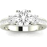 2.1 Carat t.w. 14K White Gold Round Channel Set 3 Three Stone Diamond Engagement Ring K I1 Clarity Center Stones.