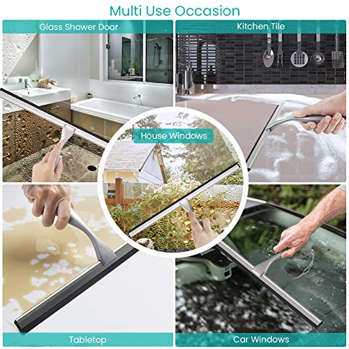 TopCharm Stainless Steel Squeegee Shower Cleaner for Shower Door, All Purpose Bathroom Window Mirror Car Door Shower Window Squeegee 16 Inch with Hook and 6.8 Inch Longer Handle - Thumbnail 5