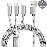 2 Pack Multi Charging Cable by Trendsetter 3-1 Nylon Braided Multiple USB Phone Charger Cord 3.3foot (1meter) with Micro USB / Type C Compatible with Cell Phones Tablets and More (2 pack-Silver)